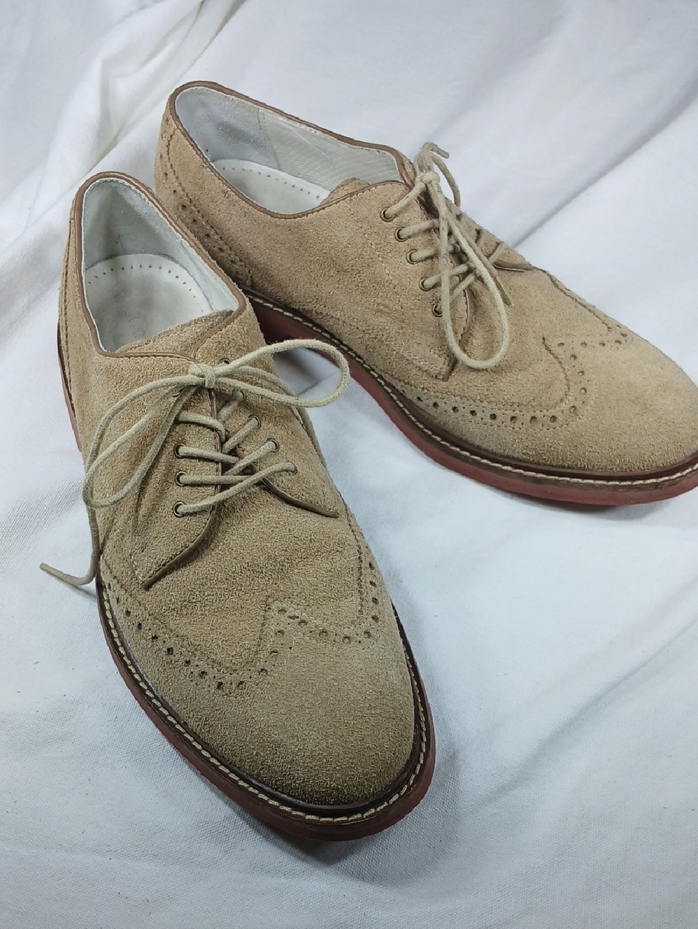 Cole Haan Men's Suede Slip-On Loafers in Tan with Pink Rubber Sole size 8.5